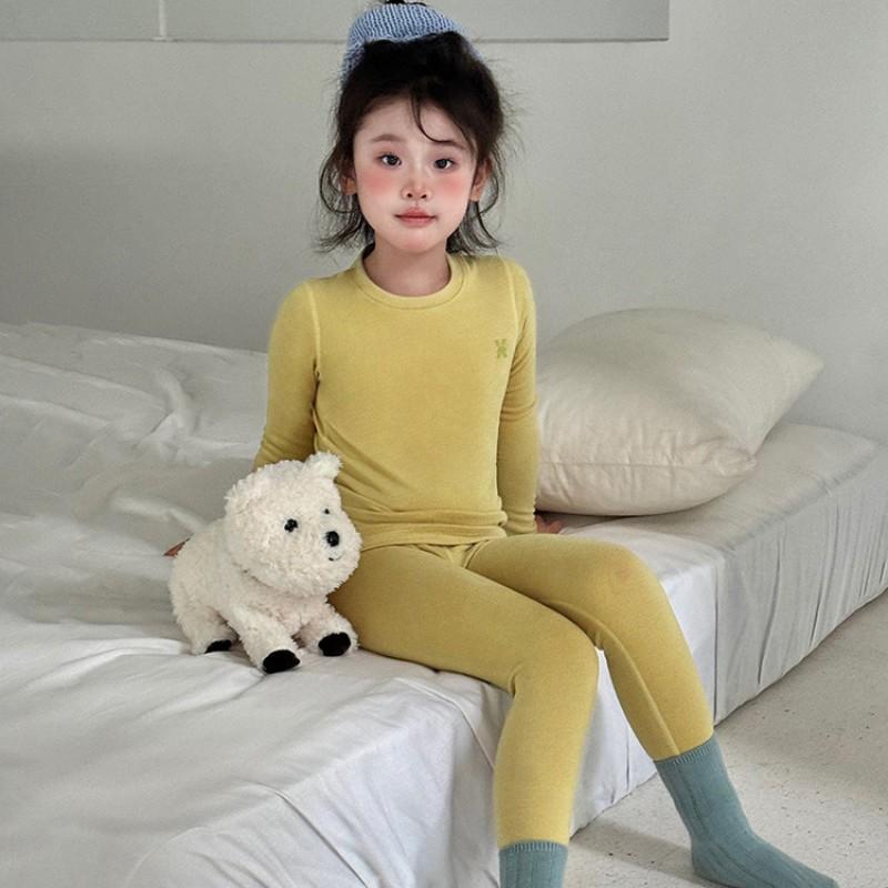 Girls Thermal Underwear Set Kids Winter Homewear Cotton Blend Soft Loungewear