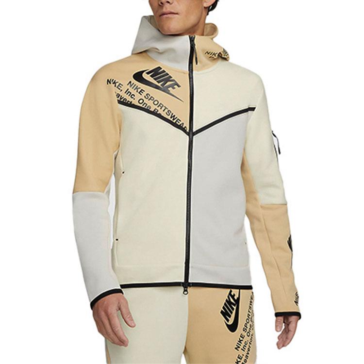 Nike Tech Fleece Print Full-Zip Hoodie Light Bone/Coconut/Sesame/Black Men Streetwear DM6475-072