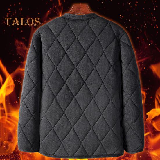 Men Coat V-Neck Long Sleeve Single Breasted Windproof Warm Jacket Solid Color Thickened Velvet Lining Outwear