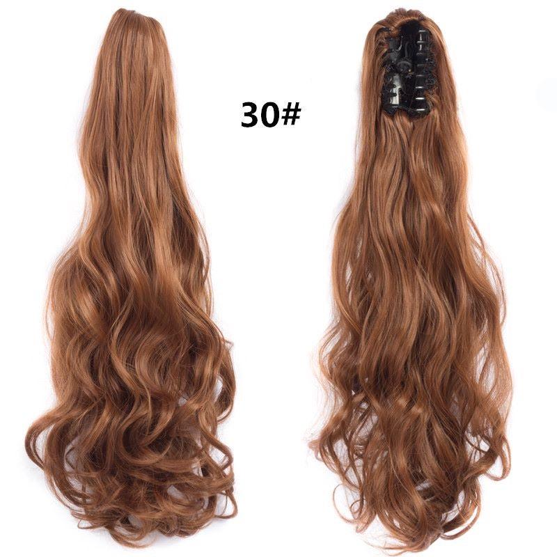 

22-дюймовые синтетические длинные волнистые вьющиеся волосы для наращивания хвоста с когтями, черный, коричневый, красный шиньон для женщин