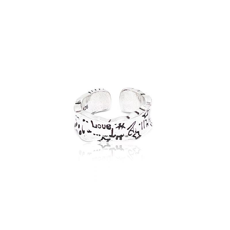 Retro Love Star Graffiti Ring Silver Color Punk Gothic Open Ring For Women Men Handmade Unisex Designer Accessories Gift
