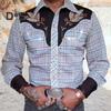 Men Spring Shirt Vintage Western Cowboy Print Single-breasted Slim Fit Long Sleeve Turn-down Collar Buttons Streetwear Casual Business Cardigan Shirt