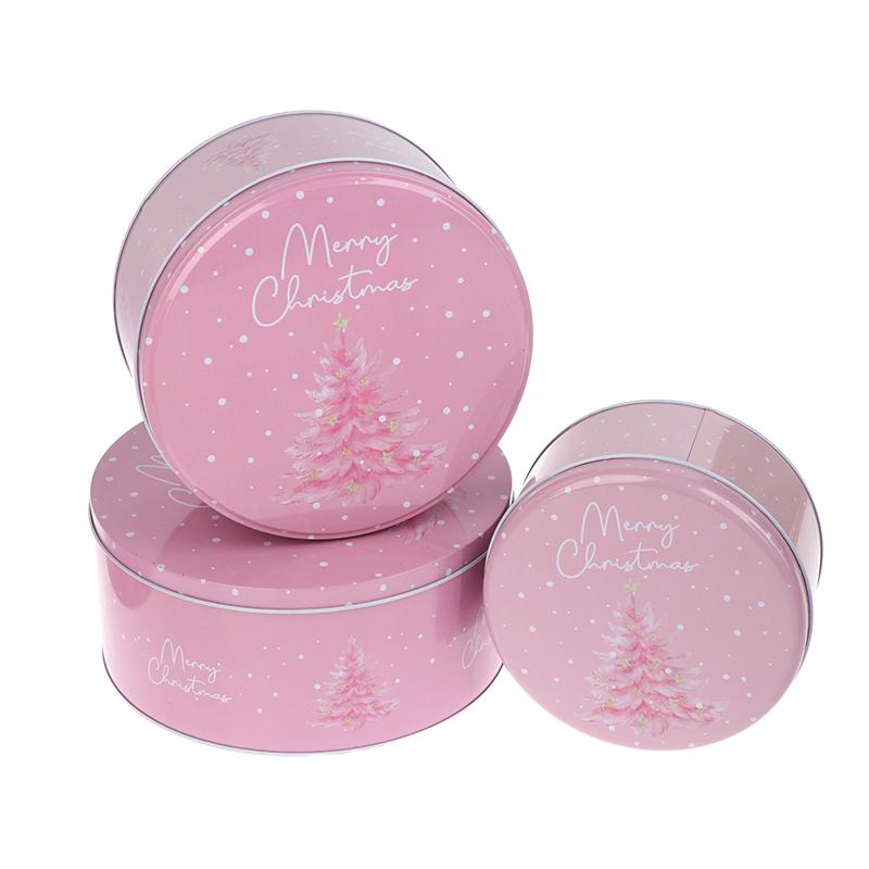 Round Christmas Gift Candy Box Cute Santa Claus Cookie Storage Containers Tinplate Metal Can For Holiday Xmas Happy New Year