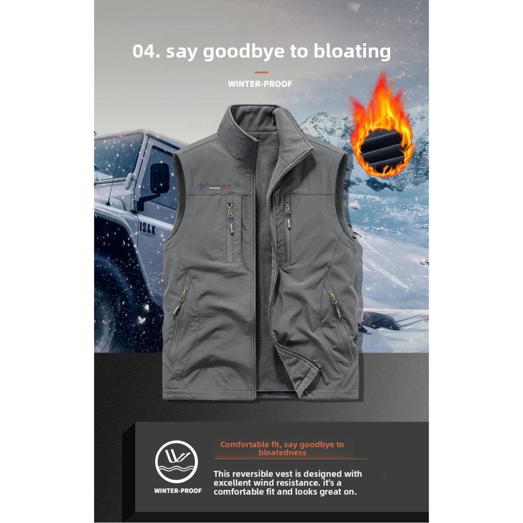 Kapsa, Podzimní a zimní oboustranná pánská outdoorová fleecová vesta, Fleecová vesta, Rameno s fleecem a silná vesta