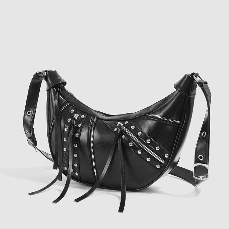 2024 New Fashion Oil Wax Leather Horn Bag Motorcycle Crossbody Bag for Women Niche Design Lazy Dumpling Single Shoulder Underarm Bag