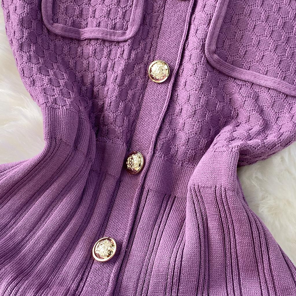 Summer Women O-neck Sleeveless Single Breasted Knitted Mid-calf Slim Tank Sweater Dresses