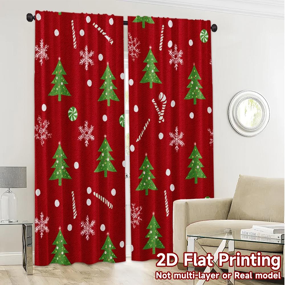 2D Flat Printing  JIT 2pcs   Curtains (Without Rod) FestiveGreeting Popular Curtains&Drapes Durable Polyester Curtains Room Decor