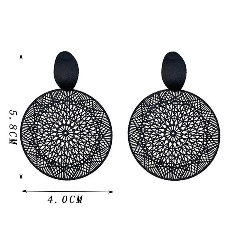 Versatile Black Round Drop Earrings for Women Bohemian Flower Pattern Geometry Party Dangle Earrings Trendy Statement Zircon