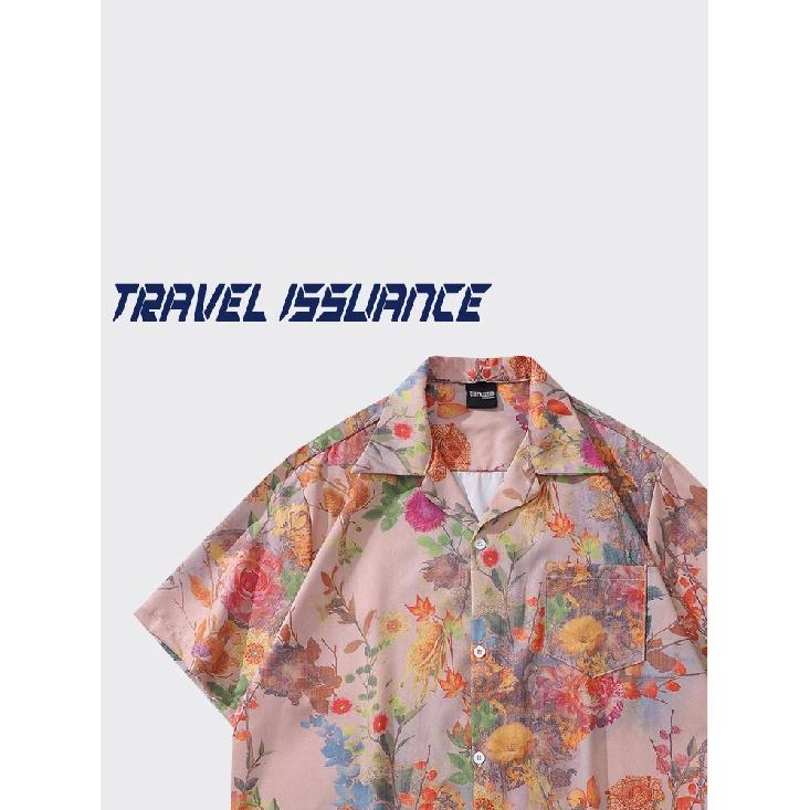 Ретро Цветочная Рубашка с Коротким Рукавом Мужская Таиланд Ретро Гонконгский Стиль Гавайи Художественный Смысл Свободная Рубашка для Пары Повседневная 3XL