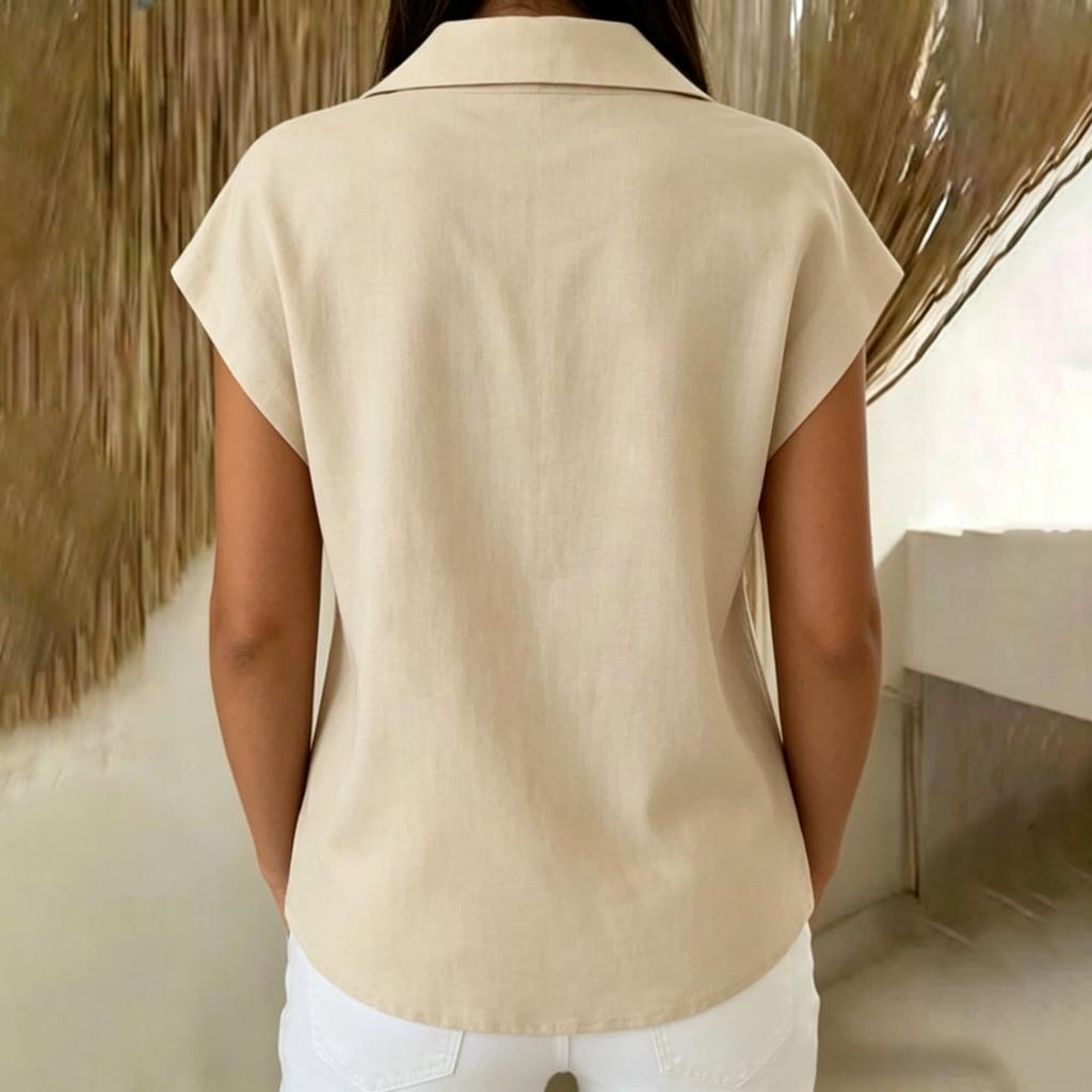 Women V Neck Button Down Shirt Short Sleeve Casual Blouse Lightweight Relaxed Fit Summer Top