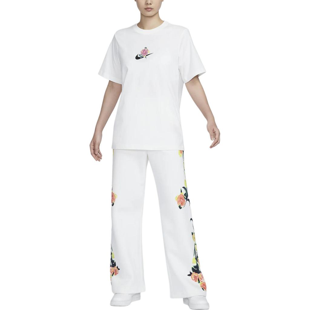 Nike Sportswear Artist Collection Floral Logo Graphic Crew Neck T-Shirt Women T-Shirts White HF4684-133