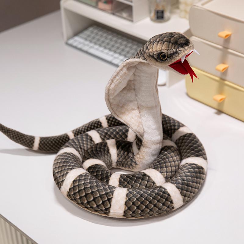 Cute Simulation Cobra Animal Stuffed Doll Cartoon Pattern Open Mouth Snake Plush Toy Home Decor For Boys Girls Birthday Gift