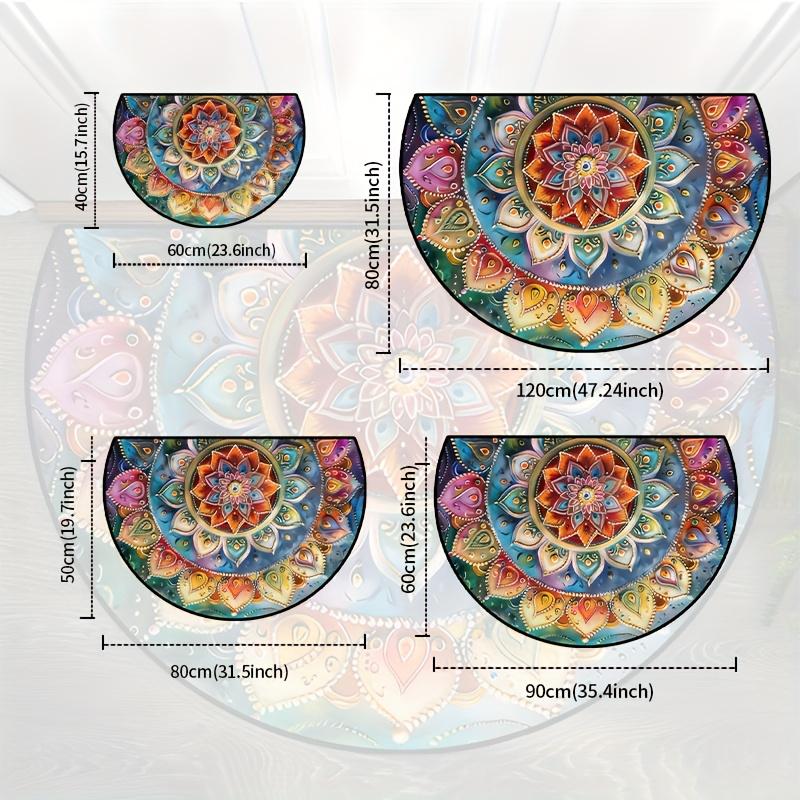 Colorful Ethnic Style Flower Semi-Circular Carpet Soft Non-Slip Decorative Mat 2D Print Aesthetic Rug for Bedroom Balcony Entrance