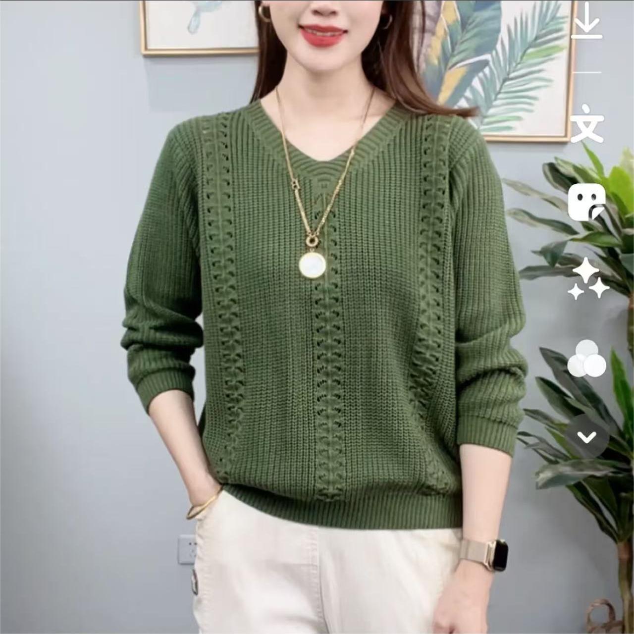 

Весенне-осенний новый женский трикотажный свитер с V-образным вырезом, свободный базовый топ, свитер для мамы среднего возраста 3XL