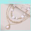 Geometric Artificial Pearl Pendant Necklace For Women With Multilayer Chain Summer Style