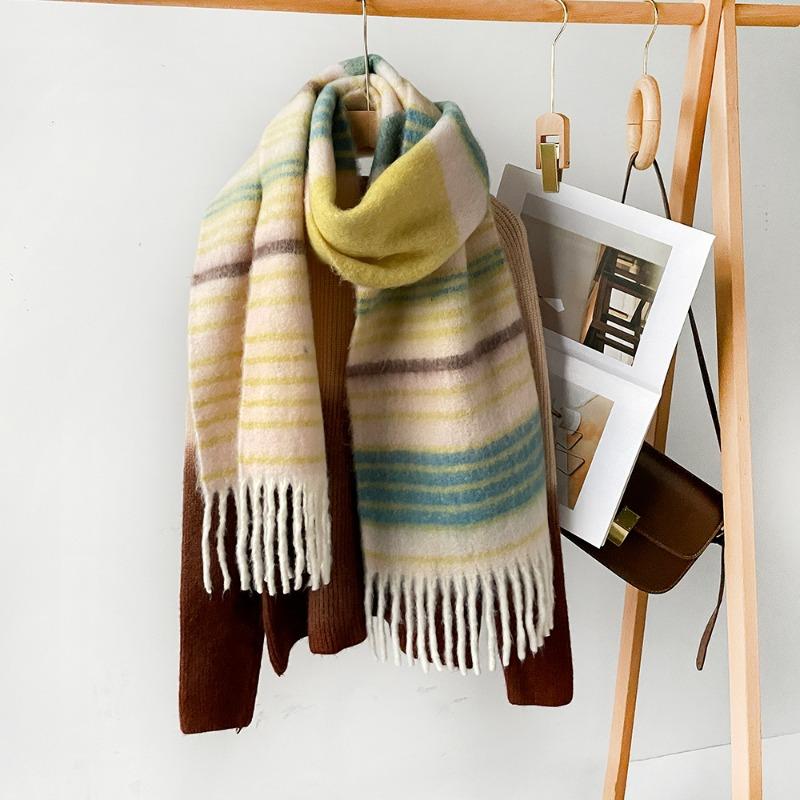 New Saturn mohair imitation cashmere plaid scarf women's winter high-end wool versatile shawl thickened and warm