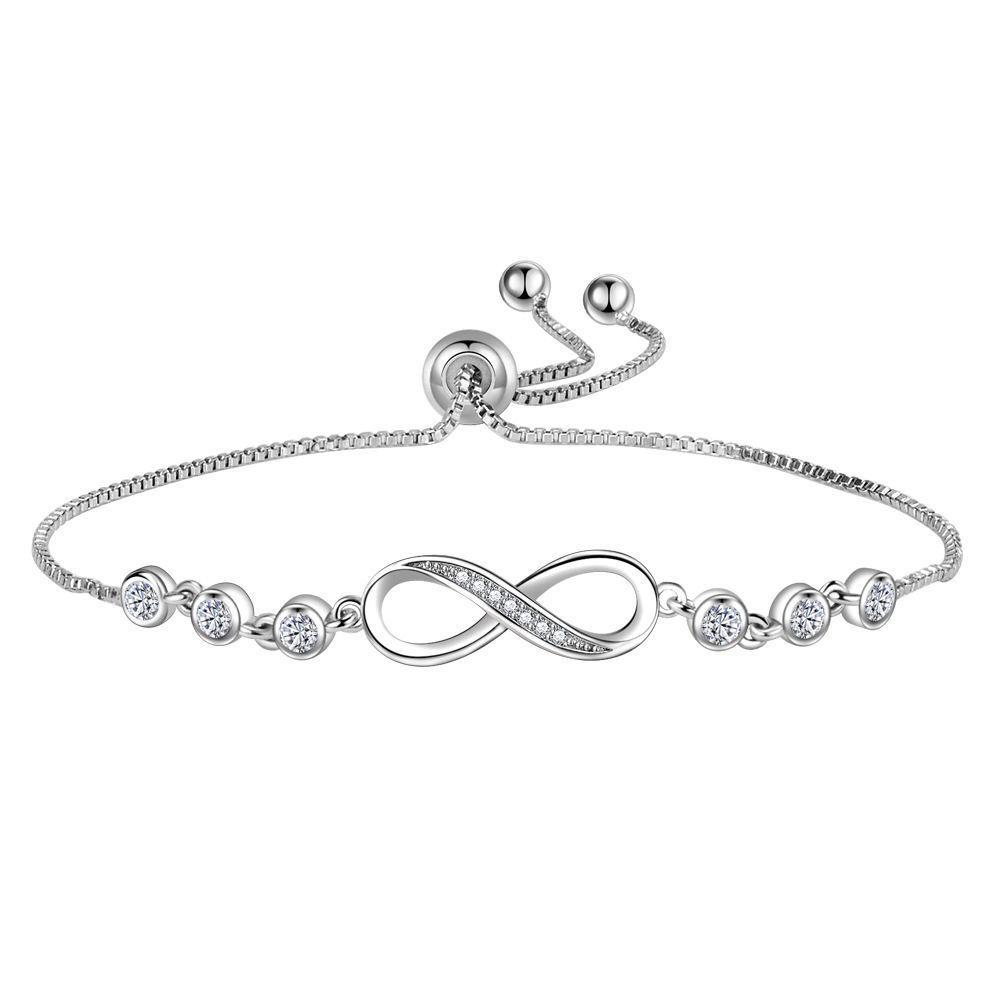 Elegant Silver Infinity Love Bracelet with Diamond Accents - Adjustable and Stylish Women's Hand Jewelry