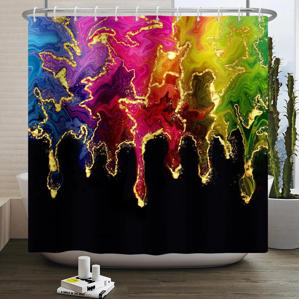 Geometric Shower Curtain Modern Abstract Brown Marble Luxury Gold Bronze Bathtub Screen Waterproof Bathroom Decor