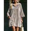 Autumn Winter Velvet Hooded Dress Half Zip 3/4 Sleeve Pocket Long Sweatshirt Dress Women Casual Hoodie Midi Dress