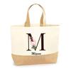 Beach Tote Bag - PLANETEE - Mégane Letter Flower - Natural Jute - Multicolored - Made In France