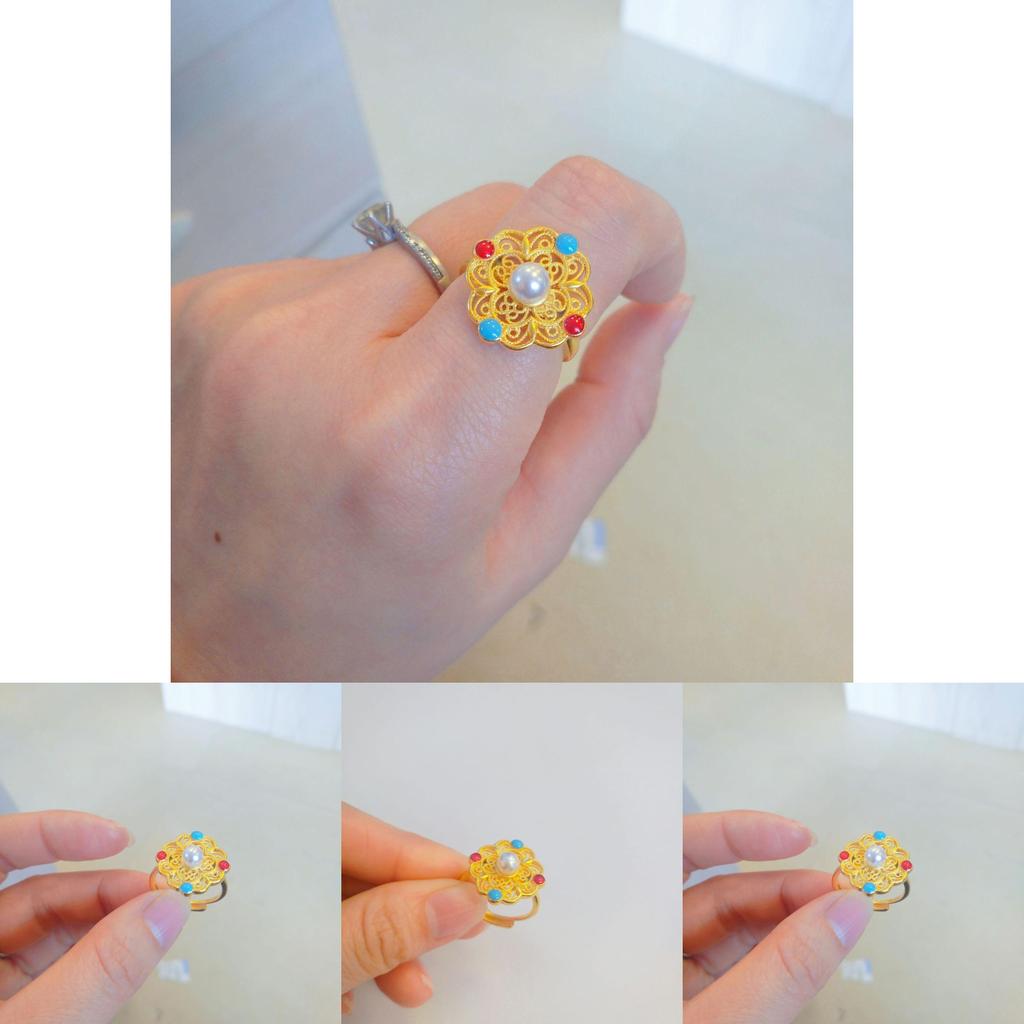 Exquisite Adjustable Gold Plated Enamel Ring With Geometric Design For Unisex Fashion