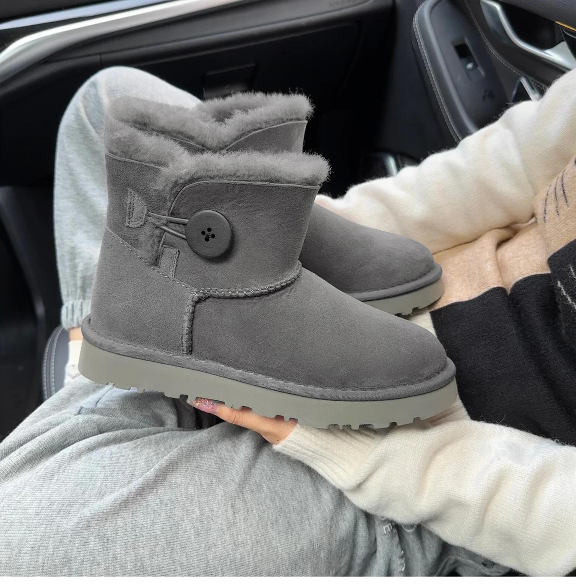 

Мода Натуральная кожа, натуральная шерсть, овечий мех, цельная пряжка, низкий вырез, два на ноге, модные, теплые, толстые каштановые зимние сапоги 37 серый