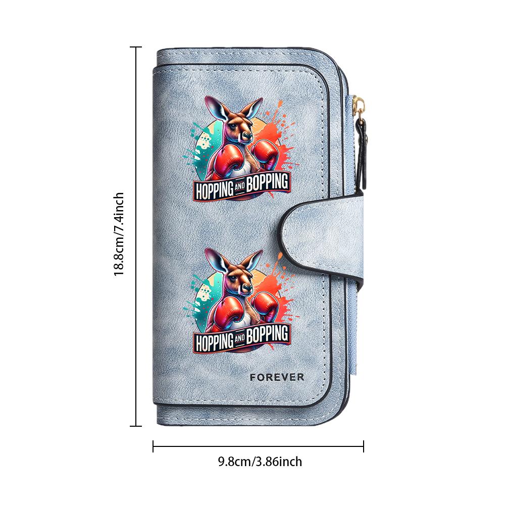 Boxing Kangaroo Print Leather Long Wallet Fashion Card Holder Casual Purse