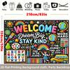 Welcome Inspirational School Tapestry, Colorful Cartoon Classroom Quote Print Wall Cloth, Warm Decor For Kids Room Classroom
