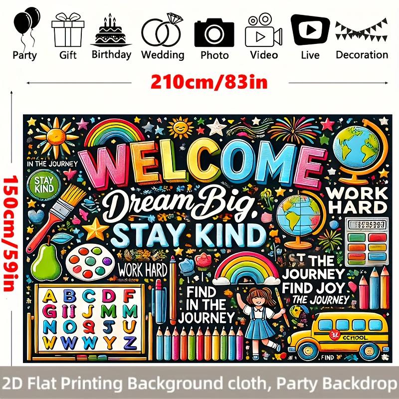 Welcome Inspirational School Tapestry, Colorful Cartoon Classroom Quote Print Wall Cloth, Warm Decor For Kids Room Classroom