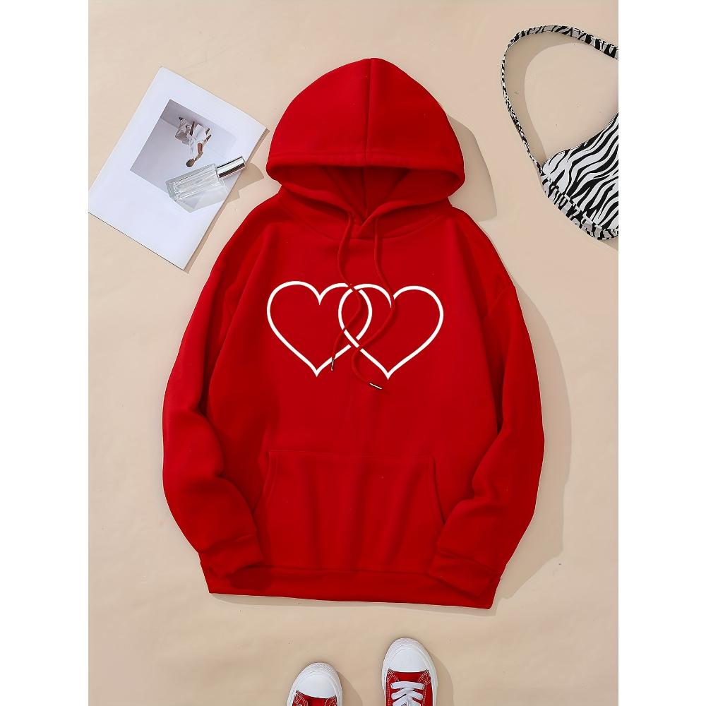 Hanorac imprimeu inimă Buzunar casual cu mânecă lungă cu șnur Hanorac Hanorac Îmbrăcăminte pentru femei