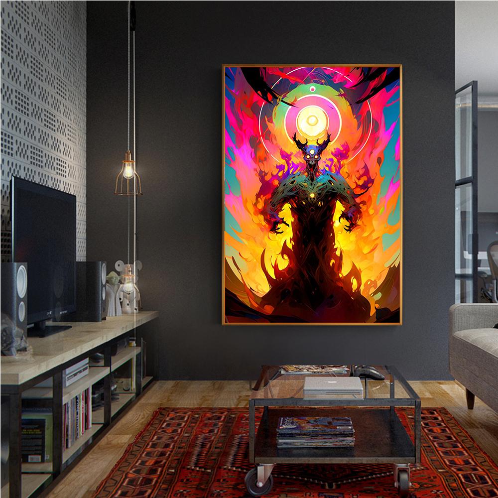 Abstrakt Fantasy Lågdemon Ondska Tryck Poster Canvas Målning Modern Väggkonst Bilder För Vardagsrum Sovrum Hemdekoration
