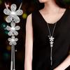 Snowflake Zircon Long Chain for Women Fashion Silver Color Crystal Maxi Necklaces & Pendants Statement Collier Jewelry
