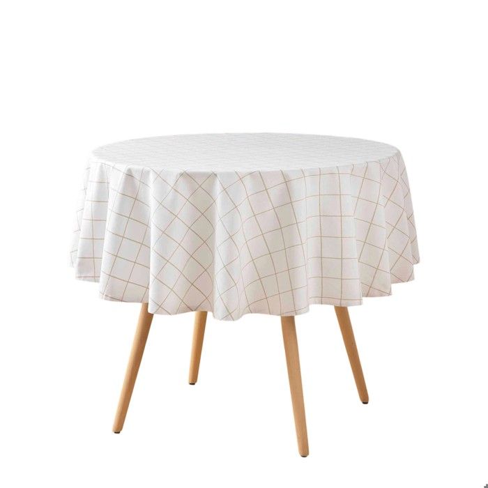 Nappe ronde tisse a carreaux 180 cm Axelle beige