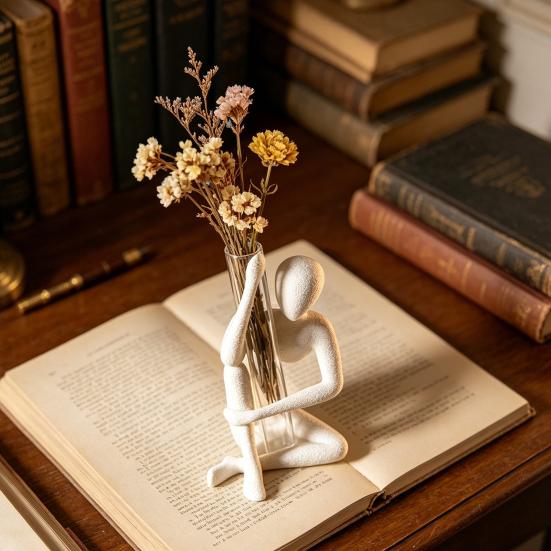 Abstract Human Sculpture 3D Printed Modern Test Tube Vase Holder for Fresh Dried Flowers Minimalist Desktop Figurine for Home Shelf Desk Living Room