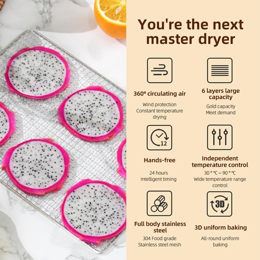 Dehydrators for Food and Jerky with 24H Timer and Light, 6 Drying Racks 800W 30 90 celsius Vegetable Fruit Dehydrator