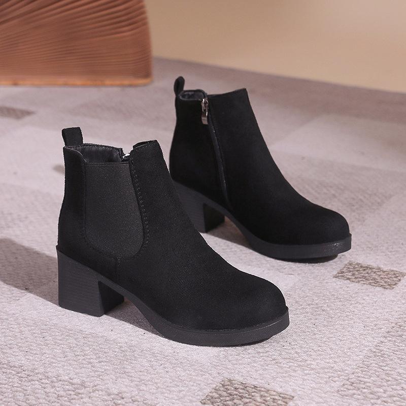 Thick-soled medium-heeled Martin boots women's matte face autumn and winter new versatile British style short boots fashion boots women