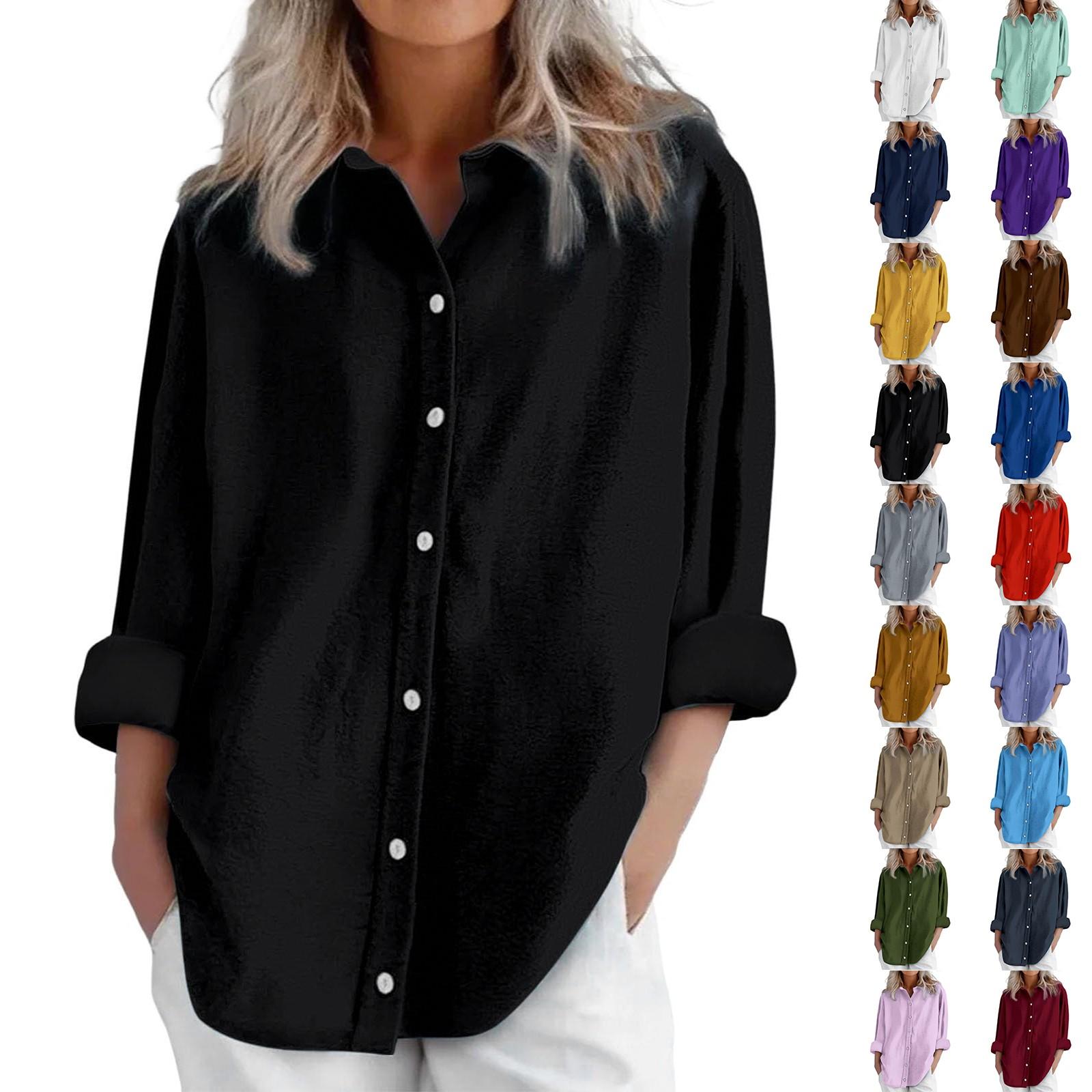 

Women s Fashion Casual Solid Colour Cotton Button Cardigan Long Sleeve Top XXL червоний