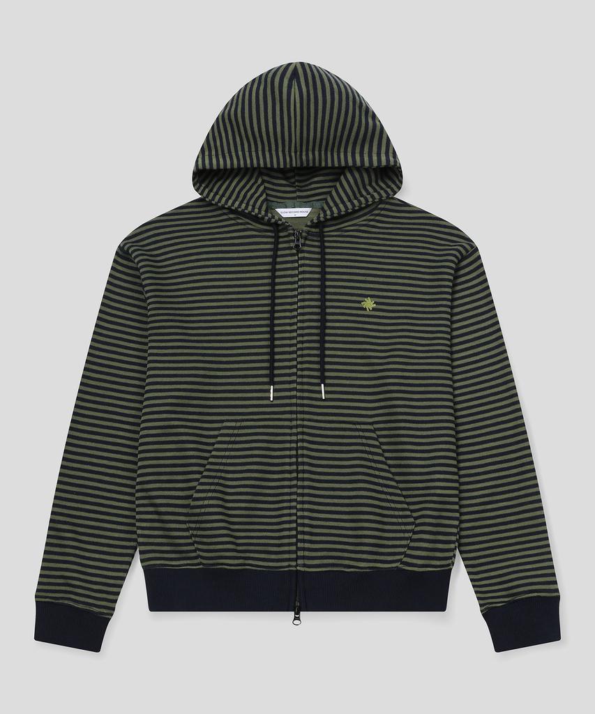 Slow Record House Striped Knit Zip-Up Hoodie_Khaki