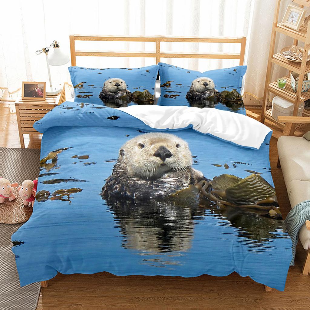 Set Husă Plapumă Vidre de Mare Animale Marine Drăguț Kawaii Husă Plapumă Mărime King Queen Dublu Pentru Copii Băieți Fete Adolescenți Set de Lenjerie de Pat