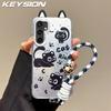 KEYSION Custodia Carina a Forma di Orecchie Cartone Animato per Samsung S23 FE 5G con Cordino Morbido Silicone+PC Cover Telefono Antiurto per Galaxy S23 FE