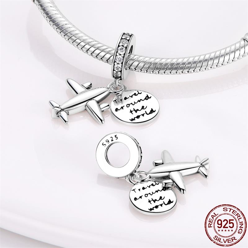 Original SS925 Sterling Silver Blue Travel Earth Camera Charm Fit  Bracelet DIY Pendant Woman Jewelry Hot Sale New In