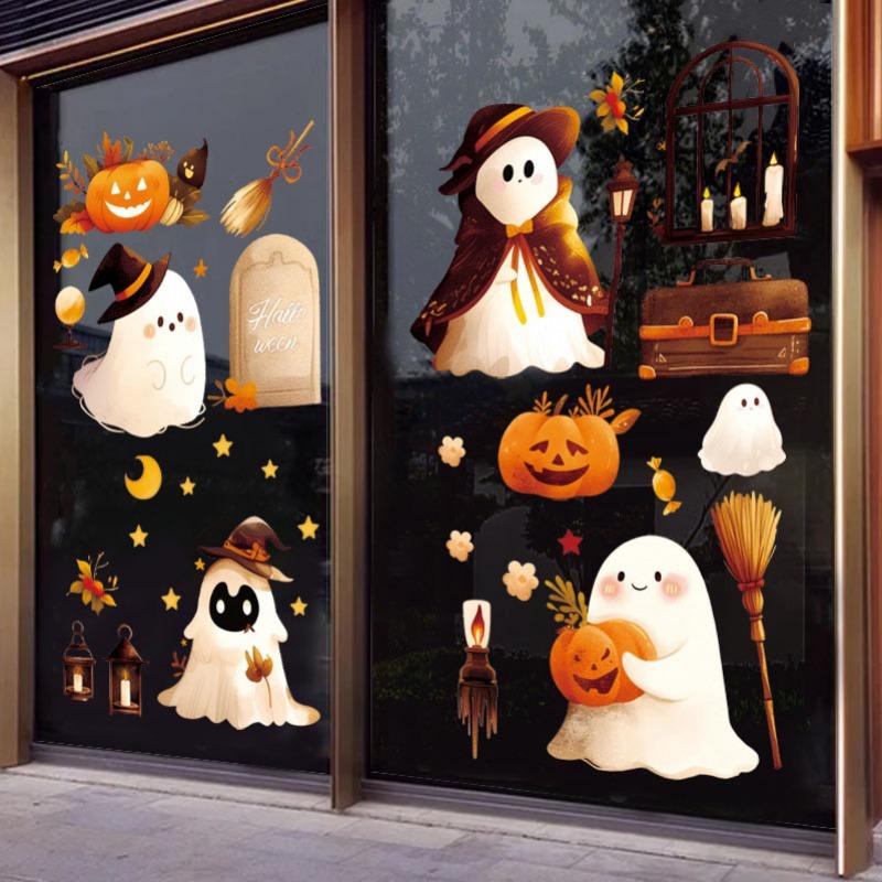 Halloween Cartoon Cute Ghost Pumpkin Home Atmosphere Decoration Glass Window Static Window Stickers