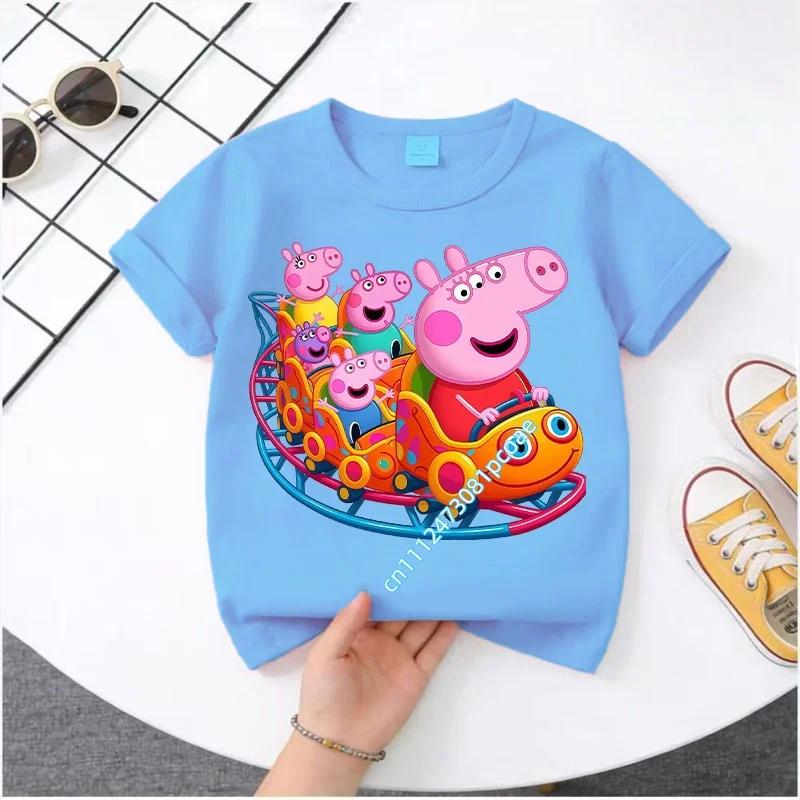 2026 New Edition Peppa Pig Kids' Pure Polyester Short-Sleeved Boys' Sportswear Girls' Casual Top Cartoon Print Summer T-Shirt