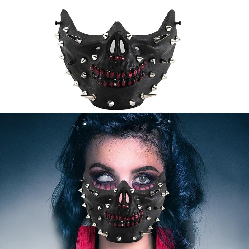 Rhinestones Rivet Mask Masquerade Mask Half Face Mask Halloween Cosplay Accessories for Women Men Masquerade Cosplay