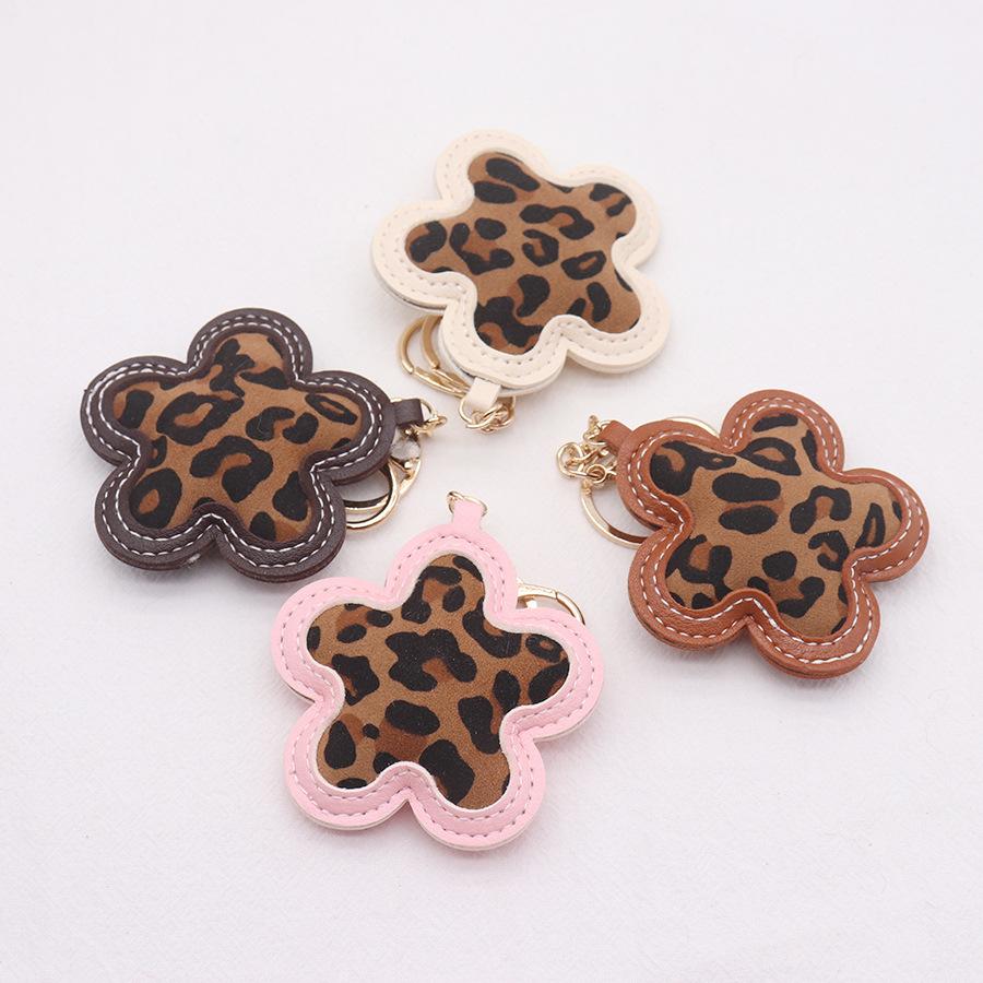 Korean Leather Leopard Print Flower Keychain Car Keyring Handbag Backbag Bag Pendant Hanging Ornament