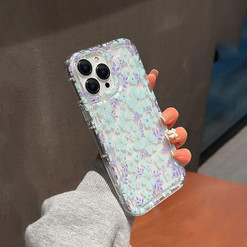 Simple Ins Blue Small Floral Apple 14 Mobile Phone Case iPhone13 Premium 12 Transparent 11 Anti-drop X Soft 15 Women