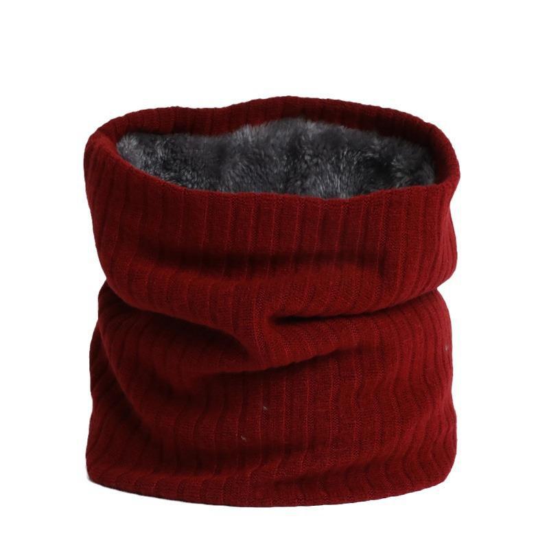 Unisex Winter Knitted Wool Scarf & Elastic Headband - Solid Color, Plus Velvet, Thickened, Warm, Striped Design.