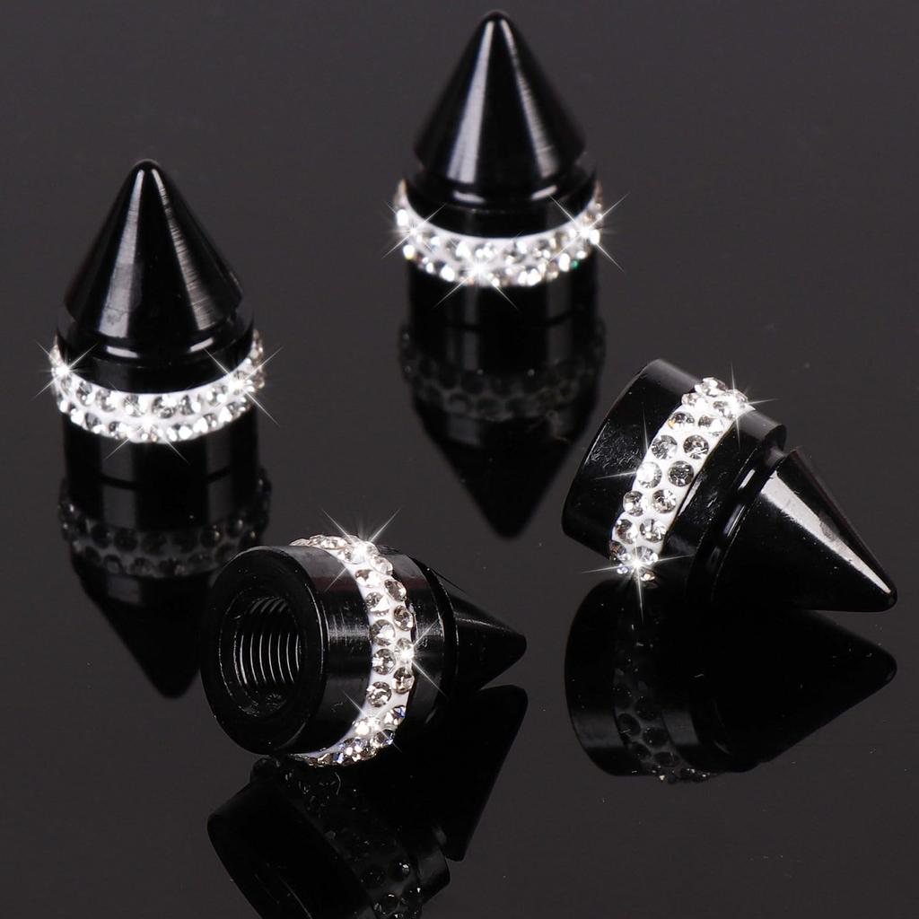 Bling Tire Valve Caps, Handmade Crystal Rhinestone Dimand Tire Caps, 4 Pack Aluminum Alloy Universal Valve Stem Caps Bling Car Accessories for