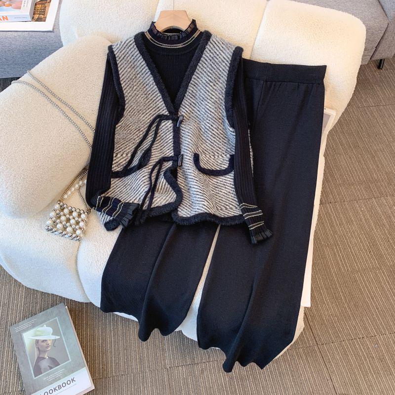 

Spring & Autumn Houndstooth Vest Three-Piece Set for Middle-Aged Women L (95-110 jin)