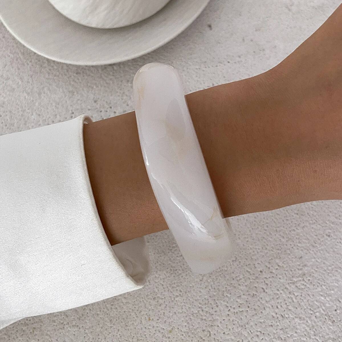 IngeSight.Z Vintage Irregular Acrylic Resin Smudging Bangles Women Kpop Geometric Chunky Wide Bracelets Couple Jewelry Pulseras